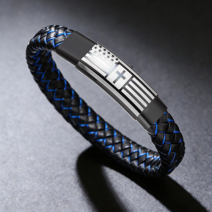 Christianartworkshop Joshua 1:9 Woven Leather Cross Bracelet: Bold Courage for Daily Wear - Blue & Silver - image 8