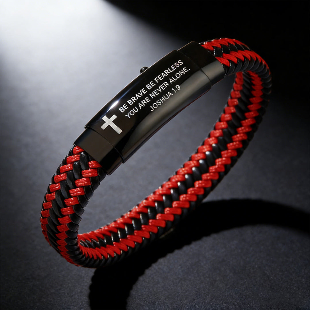 Christianartworkshop Joshua 1:9 Woven Leather Cross Bracelet: Bold Courage for Daily Wear - image 3