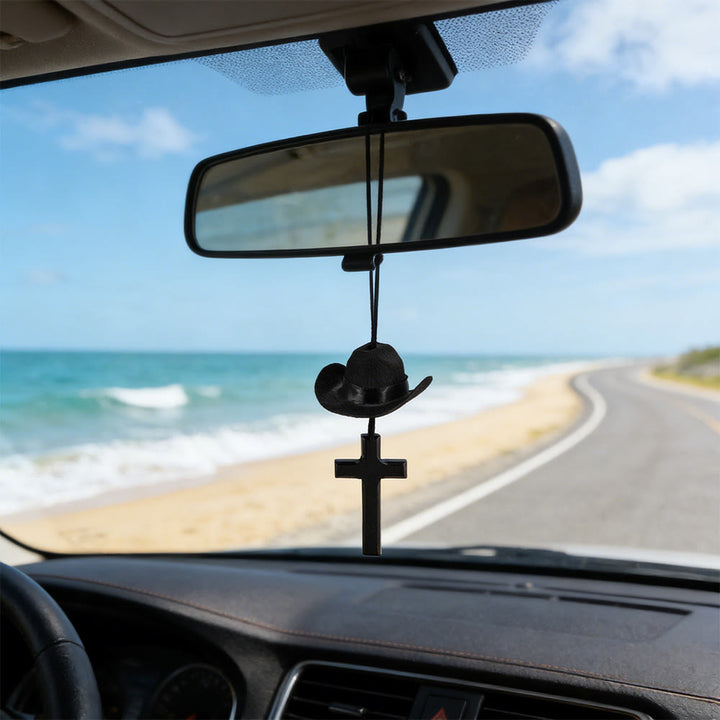 Christianartworkshop Cowboy Hat & Cross Car Pendant: Steadfast Faith for the Open Road - Wood Cross - Black - Without Bead - image 8