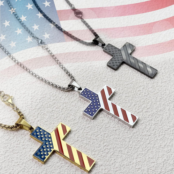 Christianartworkshop Tri-Color Cross Necklace with American Flag & Scripture: A Patriotic Expression - image 43