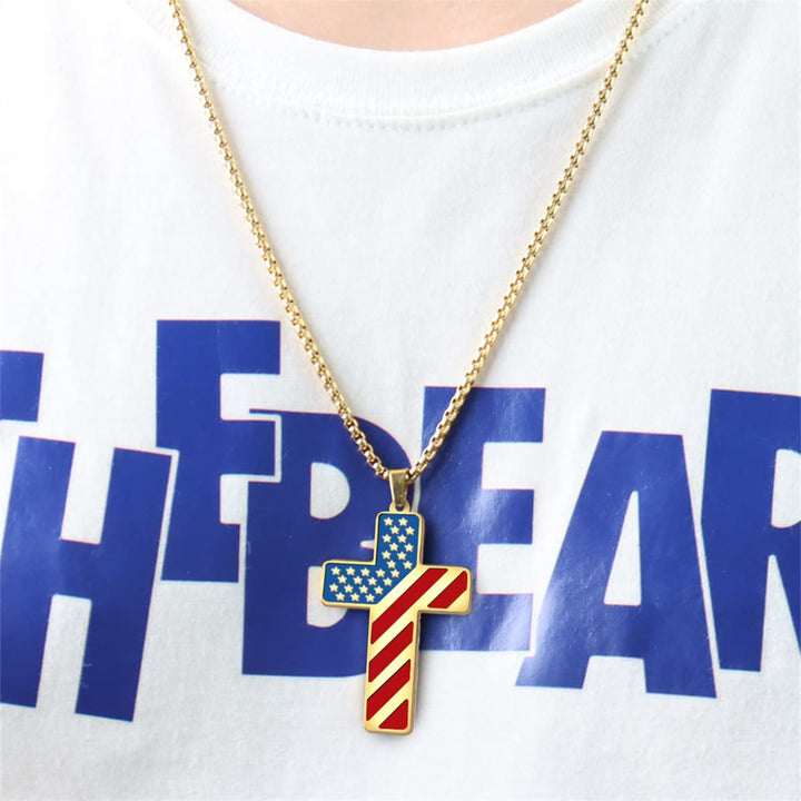 Christianartworkshop Tri-Color Cross Necklace with American Flag & Scripture: A Patriotic Expression - image 45