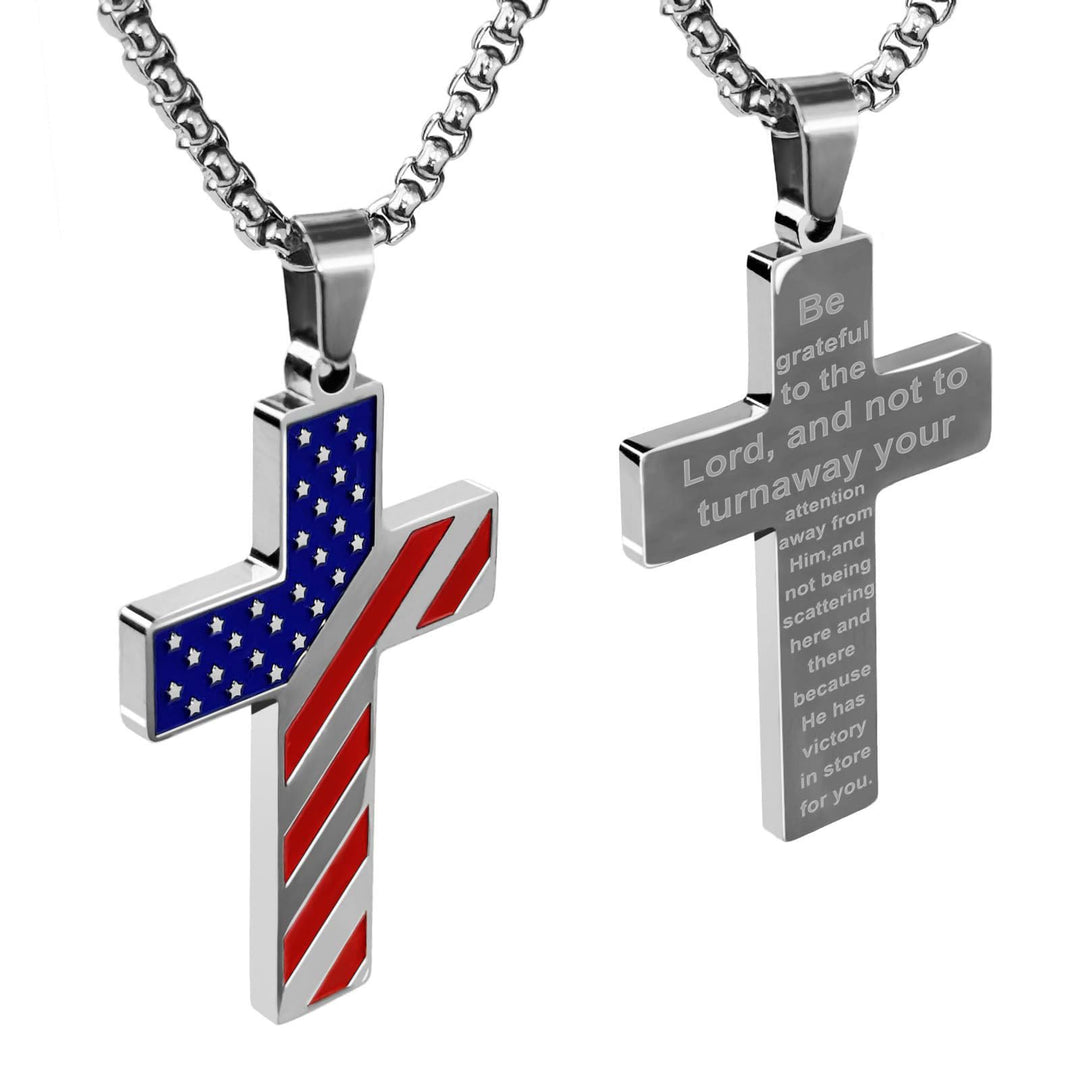 Christianartworkshop Tri-Color Cross Necklace with American Flag & Scripture: A Patriotic Expression - Silver - American Flag #Victory in Store - image 41