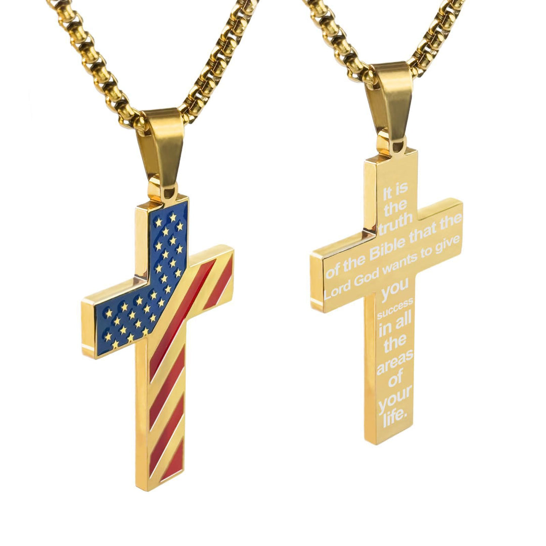 Christianartworkshop Tri-Color Cross Necklace with American Flag & Scripture: A Patriotic Expression - Golden - American Flag #Success - image 51