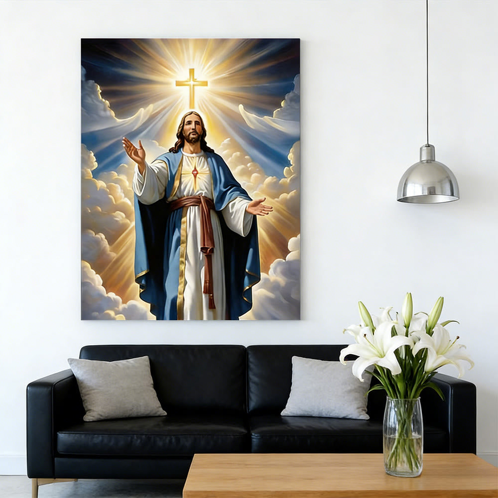 Christianartworkshop Radiant Cross & Jesus Wall Art Print: Luminous Grace for Home Spaces - image 1