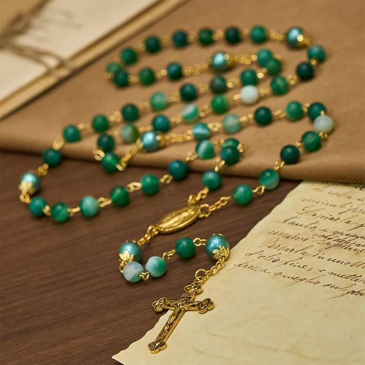 Christianartworkshop Miraculous Medal & Crucifix of 6 mm Round Green Crystal Alloy Chain Rosary - image 3