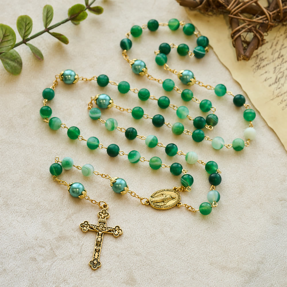 Christianartworkshop Miraculous Medal & Crucifix of 6 mm Round Green Crystal Alloy Chain Rosary - image 2