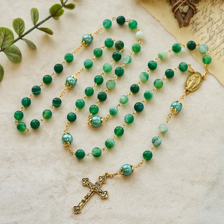 Christianartworkshop Miraculous Medal & Crucifix of 6 mm Round Green Crystal Alloy Chain Rosary - image 4
