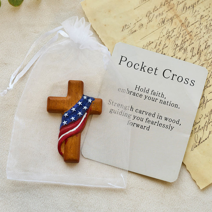 Christianartworkshop American Flag-Adorned Pocket Cross: Steadfast Faith for Daily Carry - American Flag - image 0