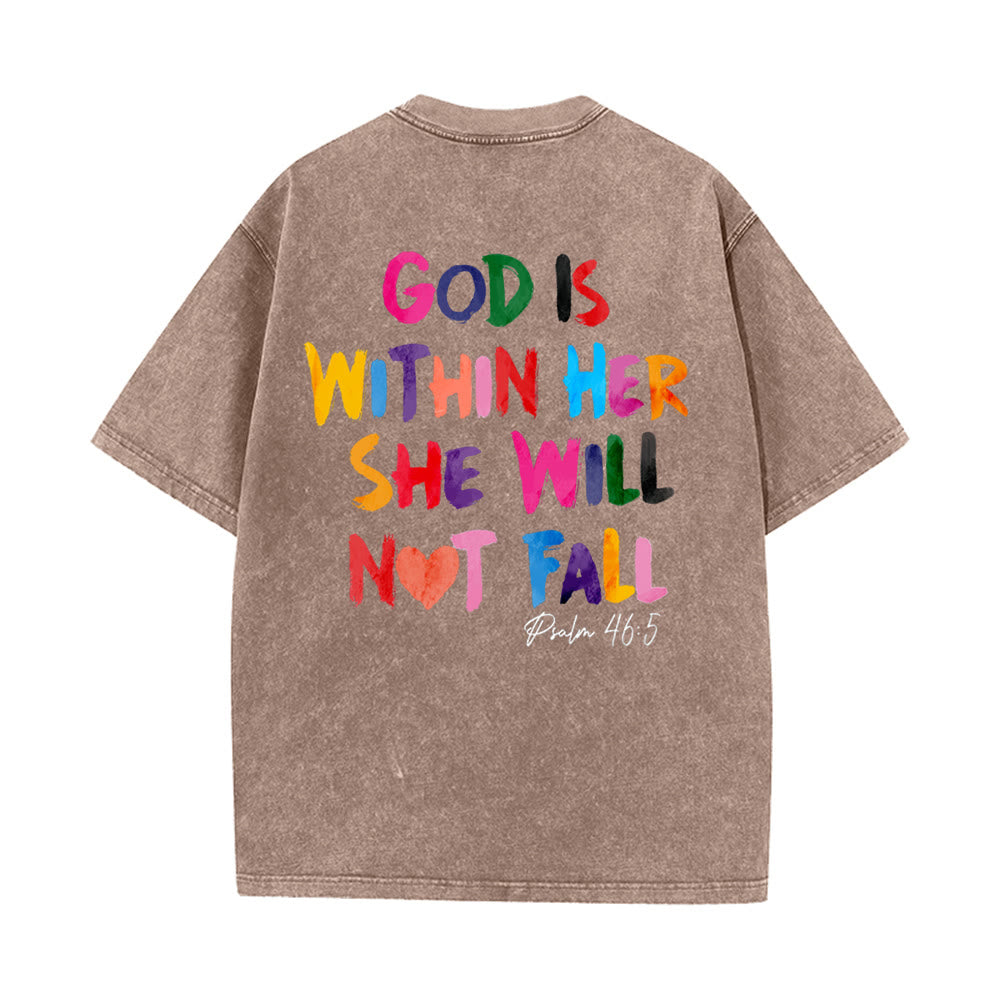 Christianartworkshop God Is Within Her She Will Not Fall Unisex Washed T-shirt - Khaki - 4XL - image 13