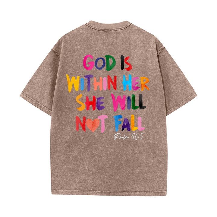 Christianartworkshop God Is Within Her She Will Not Fall Unisex Washed T-shirt - Khaki - 4XL - image 13