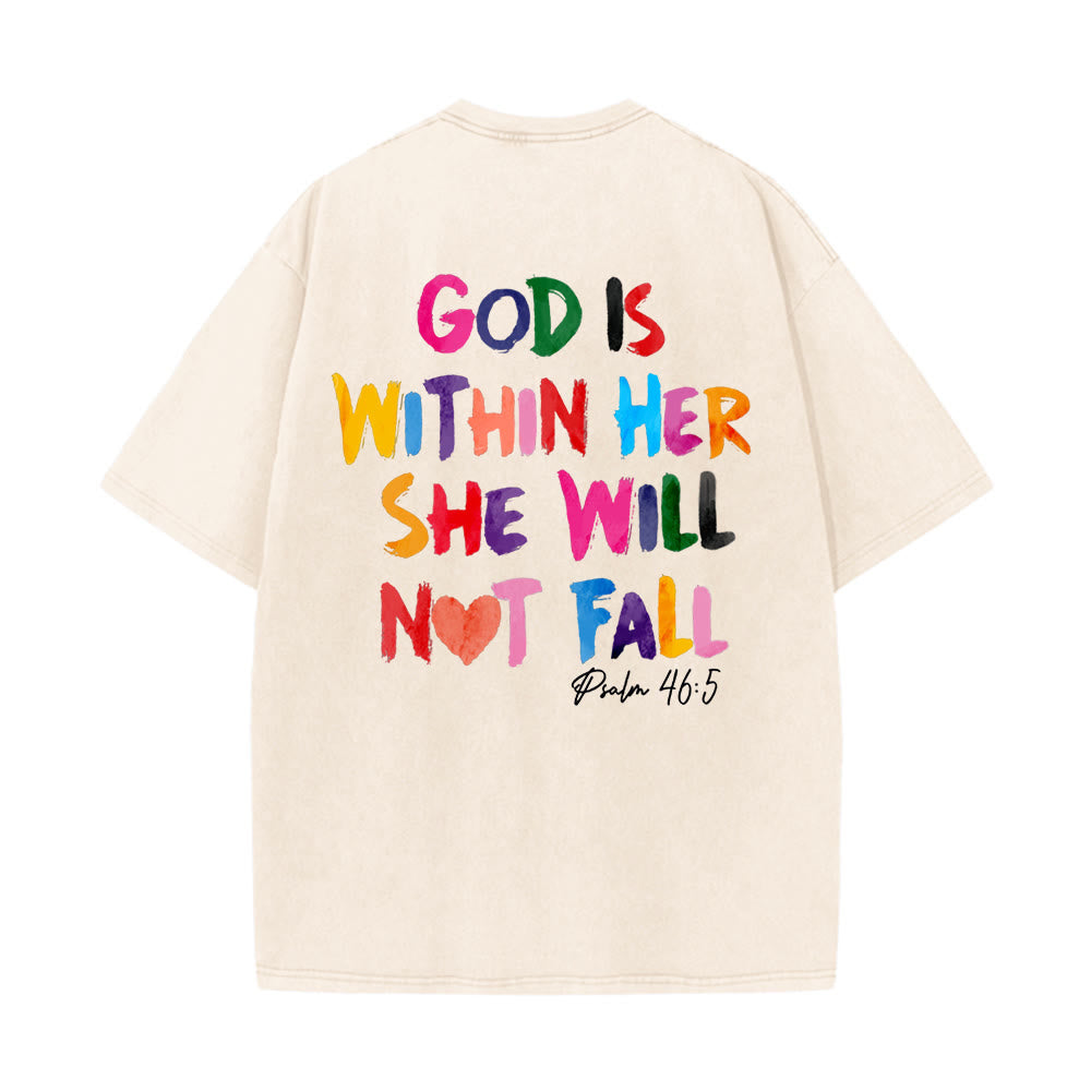 Christianartworkshop God Is Within Her She Will Not Fall Unisex Washed T-shirt - Beige - 4XL - image 0