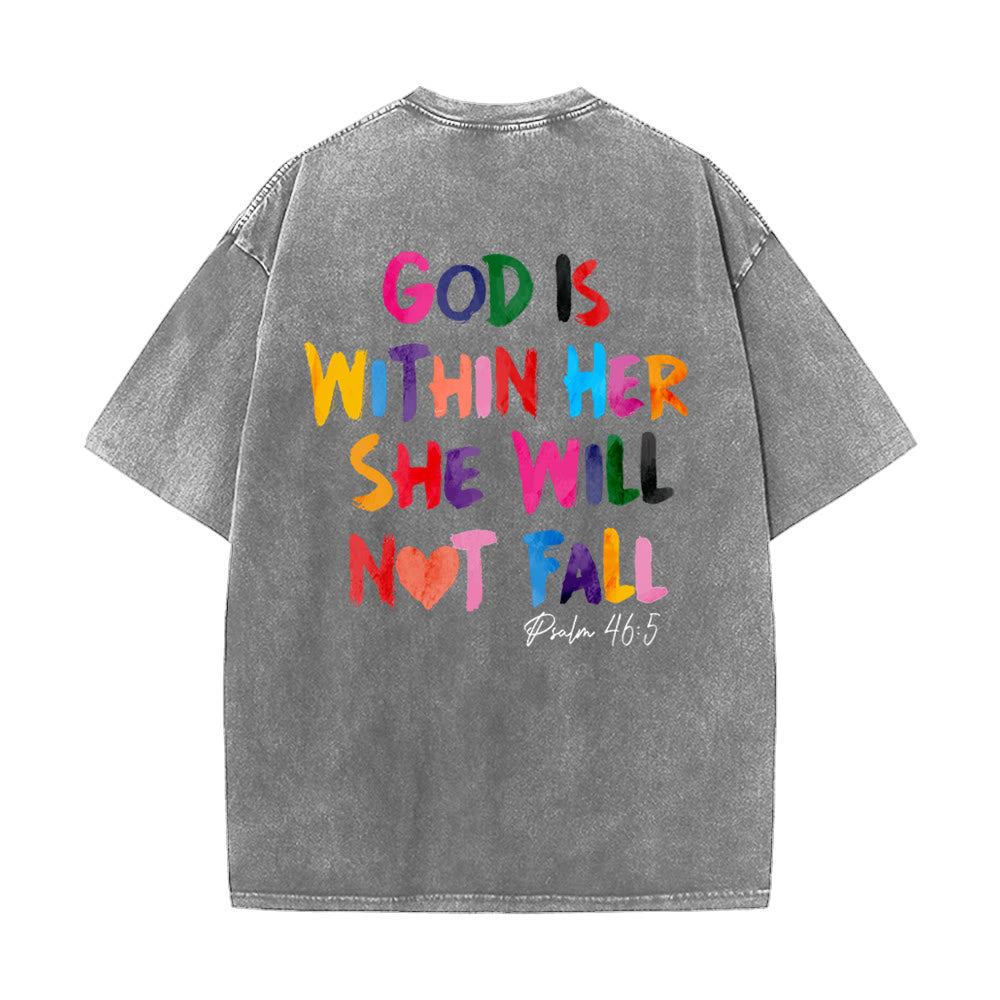 Christianartworkshop God Is Within Her She Will Not Fall Unisex Washed T-shirt - Gray - 4XL - image 17
