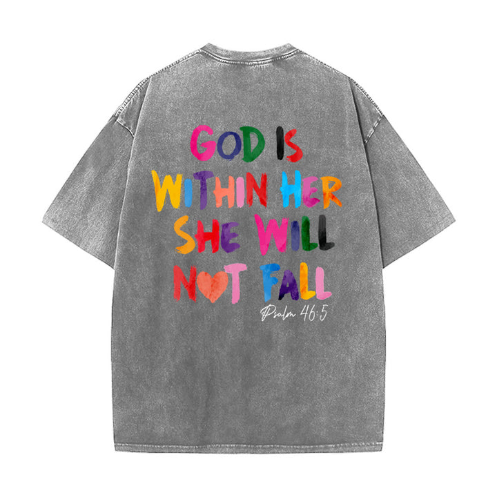 Christianartworkshop God Is Within Her She Will Not Fall Unisex Washed T-shirt - Gray - 4XL - image 17