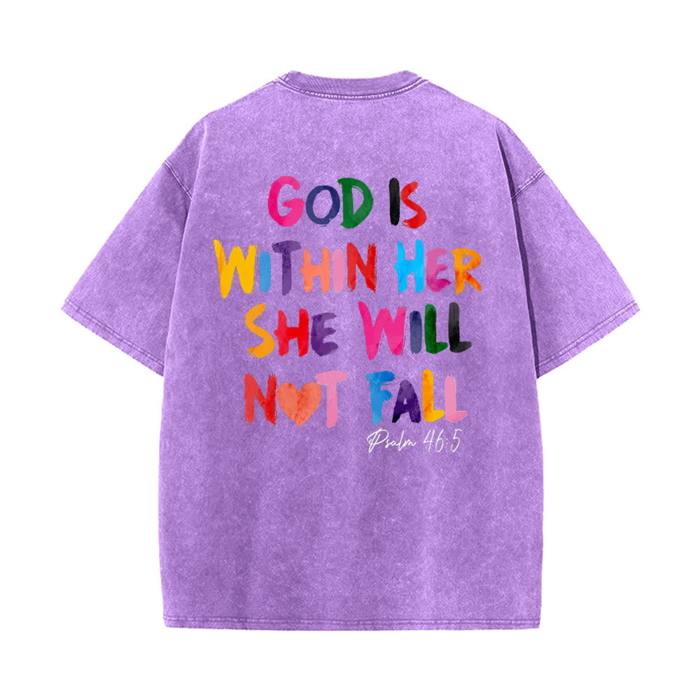 Christianartworkshop God Is Within Her She Will Not Fall Unisex Washed T-shirt - Purple - 4XL - image 11