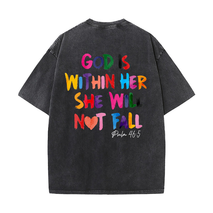 Christianartworkshop God Is Within Her She Will Not Fall Unisex Washed T-shirt - Black - 4XL - image 4