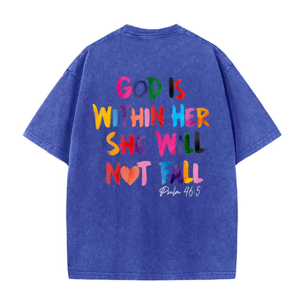 Christianartworkshop God Is Within Her She Will Not Fall Unisex Washed T-shirt - Blue - 4XL - image 6