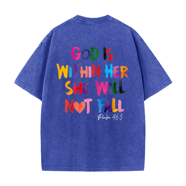 Christianartworkshop God Is Within Her She Will Not Fall Unisex Washed T-shirt - Blue - 4XL - image 6