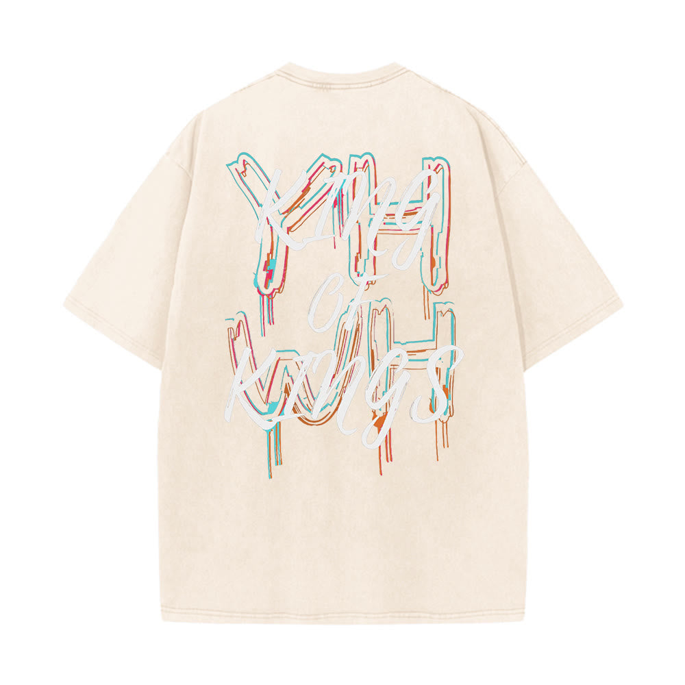 Christianartworkshop King Of Kings Unisex Washed T-shirt - Beige - 4XL - image 2