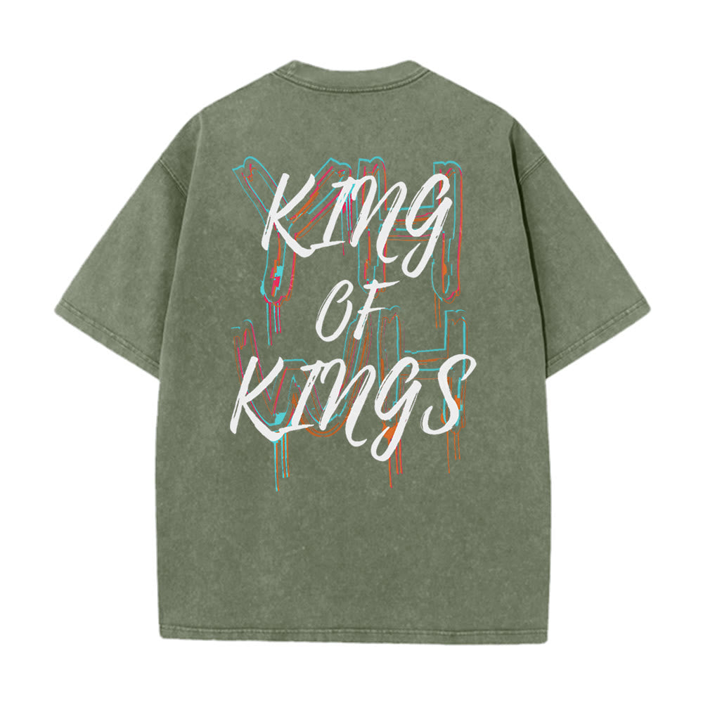 Christianartworkshop King Of Kings Unisex Washed T-shirt - Army Green - 4XL - image 12