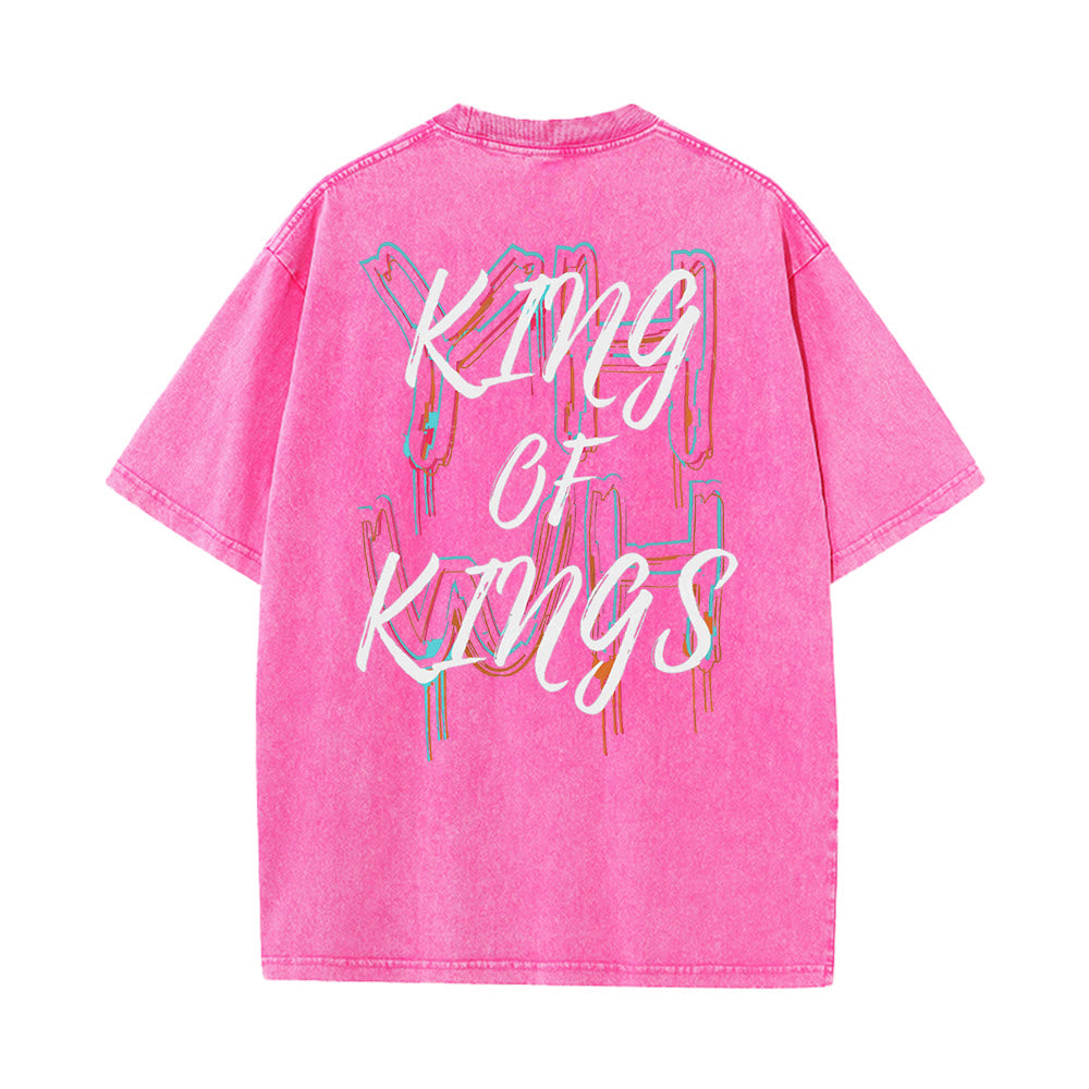 Christianartworkshop King Of Kings Unisex Washed T-shirt - Pink - 4XL - image 6