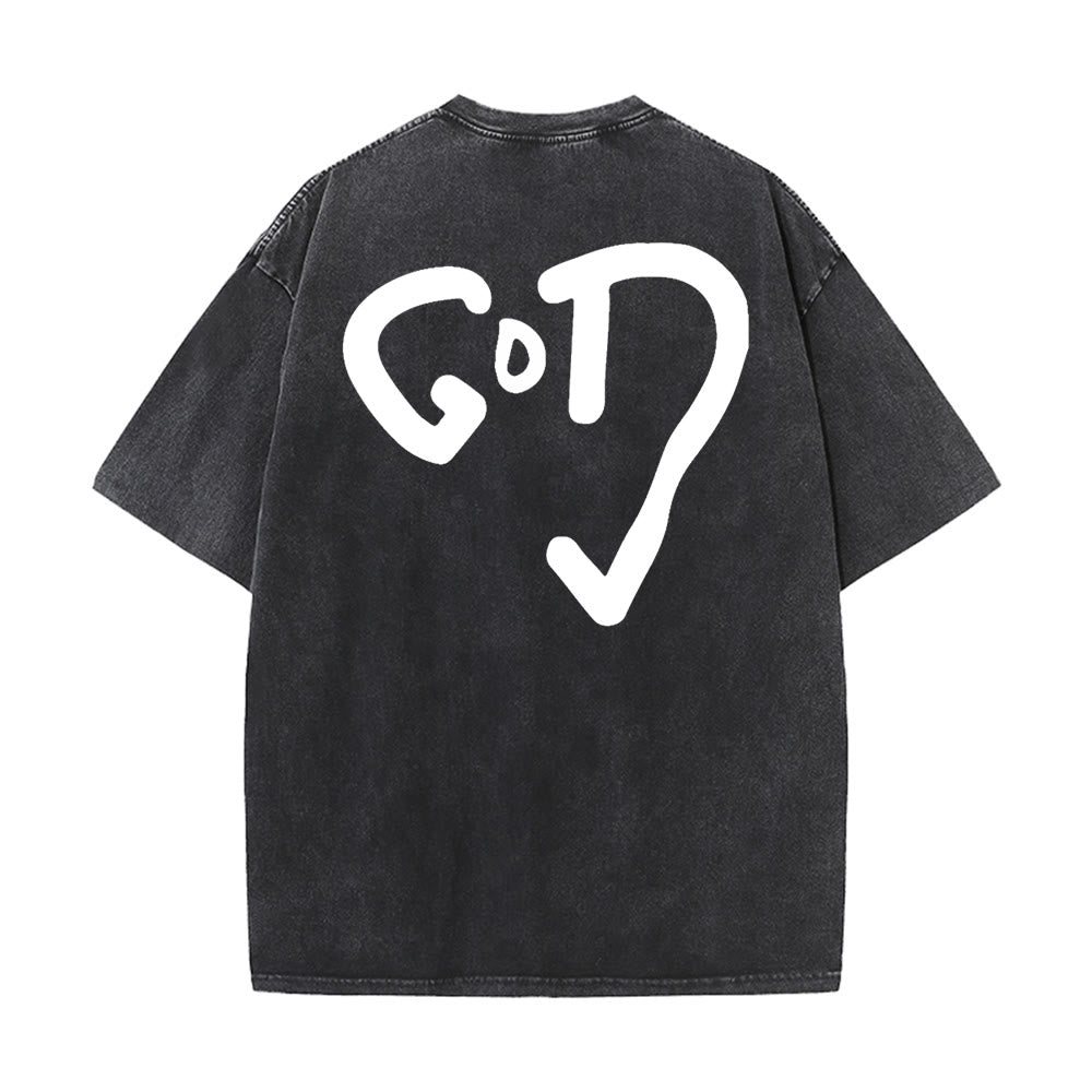 Christianartworkshop God Heart Unisex Washed T-shirt - Black - 4XL - image 4