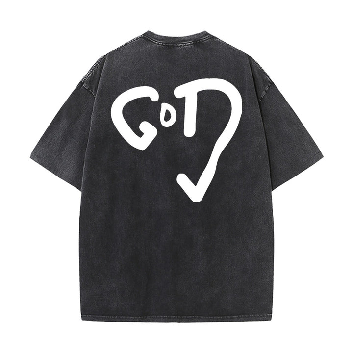 Christianartworkshop God Heart Unisex Washed T-shirt - Black - 4XL - image 4