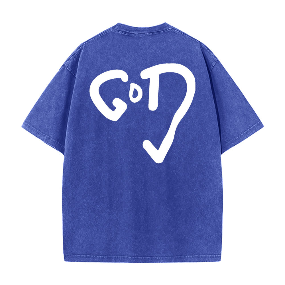 Christianartworkshop God Heart Unisex Washed T-shirt - Blue - 4XL - image 6
