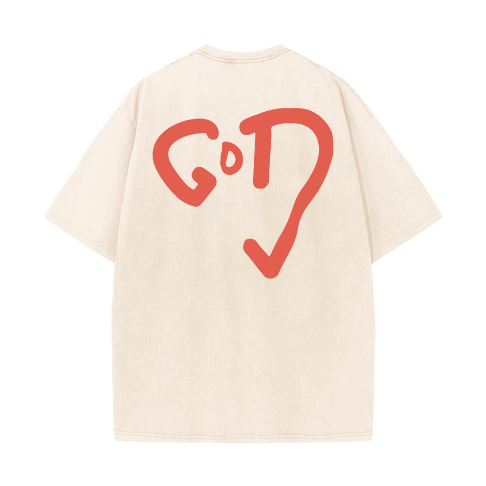 Christianartworkshop God Heart Unisex Washed T-shirt - Beige - 4XL - image 2