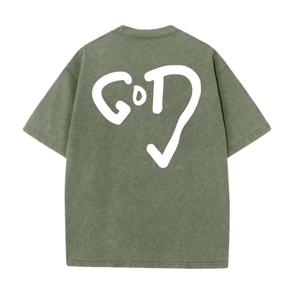 Christianartworkshop God Heart Unisex Washed T-shirt - Army Green - 4XL - image 12