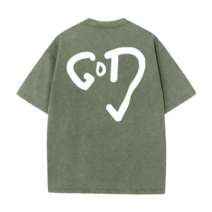 Christianartworkshop God Heart Unisex Washed T-shirt - Army Green - 4XL - image 12