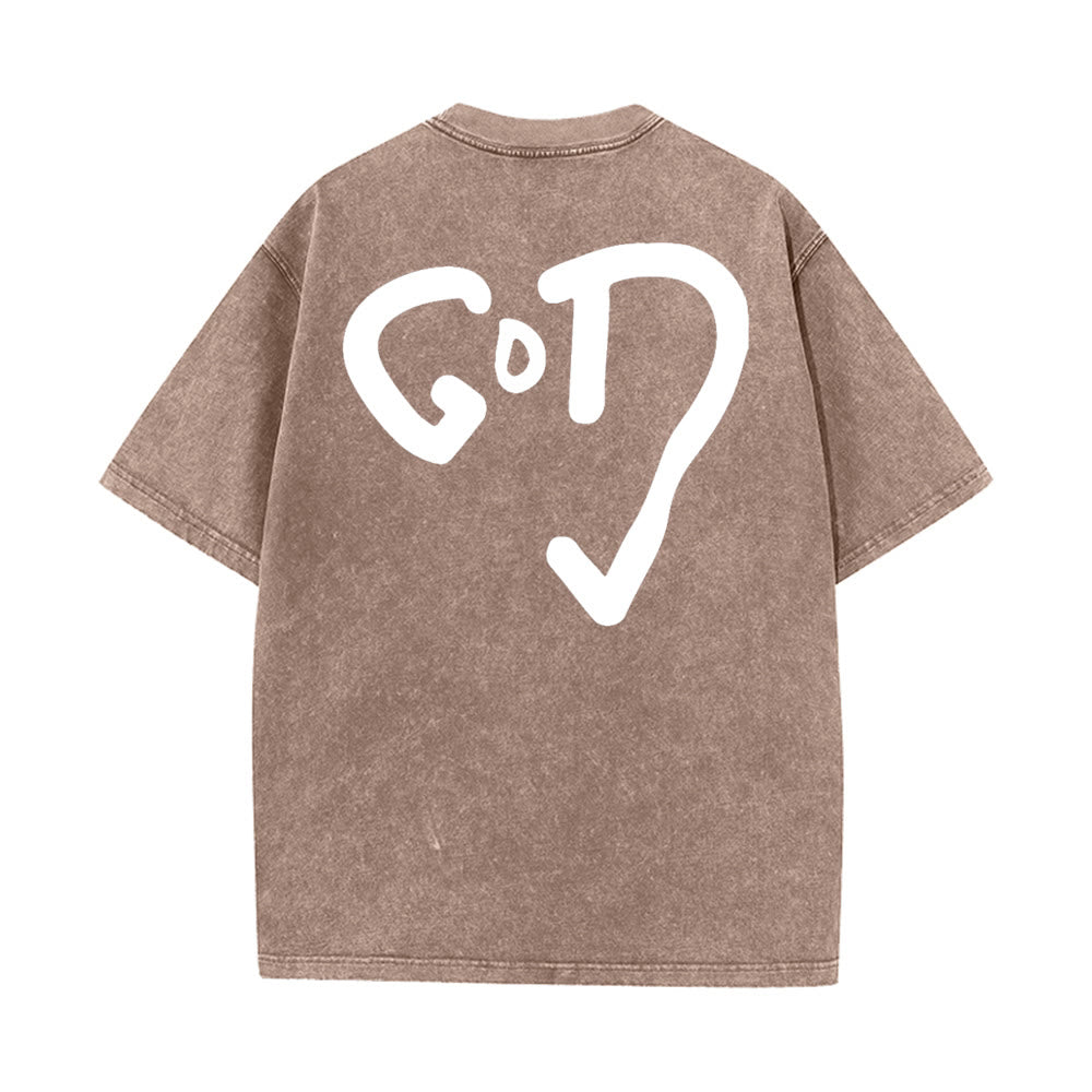 Christianartworkshop God Heart Unisex Washed T-shirt - Khaki - 4XL - image 10