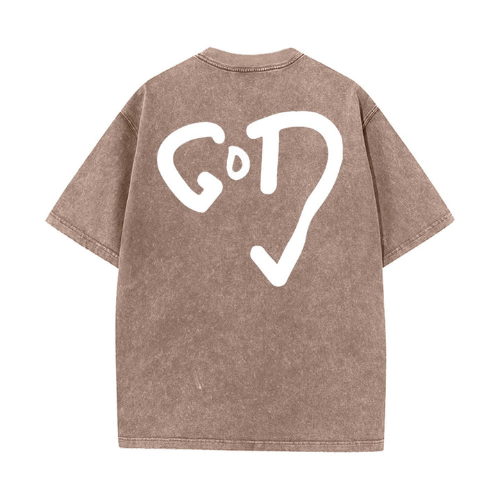 Christianartworkshop God Heart Unisex Washed T-shirt - Khaki - 4XL - image 10