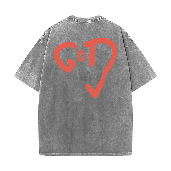 Christianartworkshop God Heart Unisex Washed T-shirt - Gray - 4XL - image 14