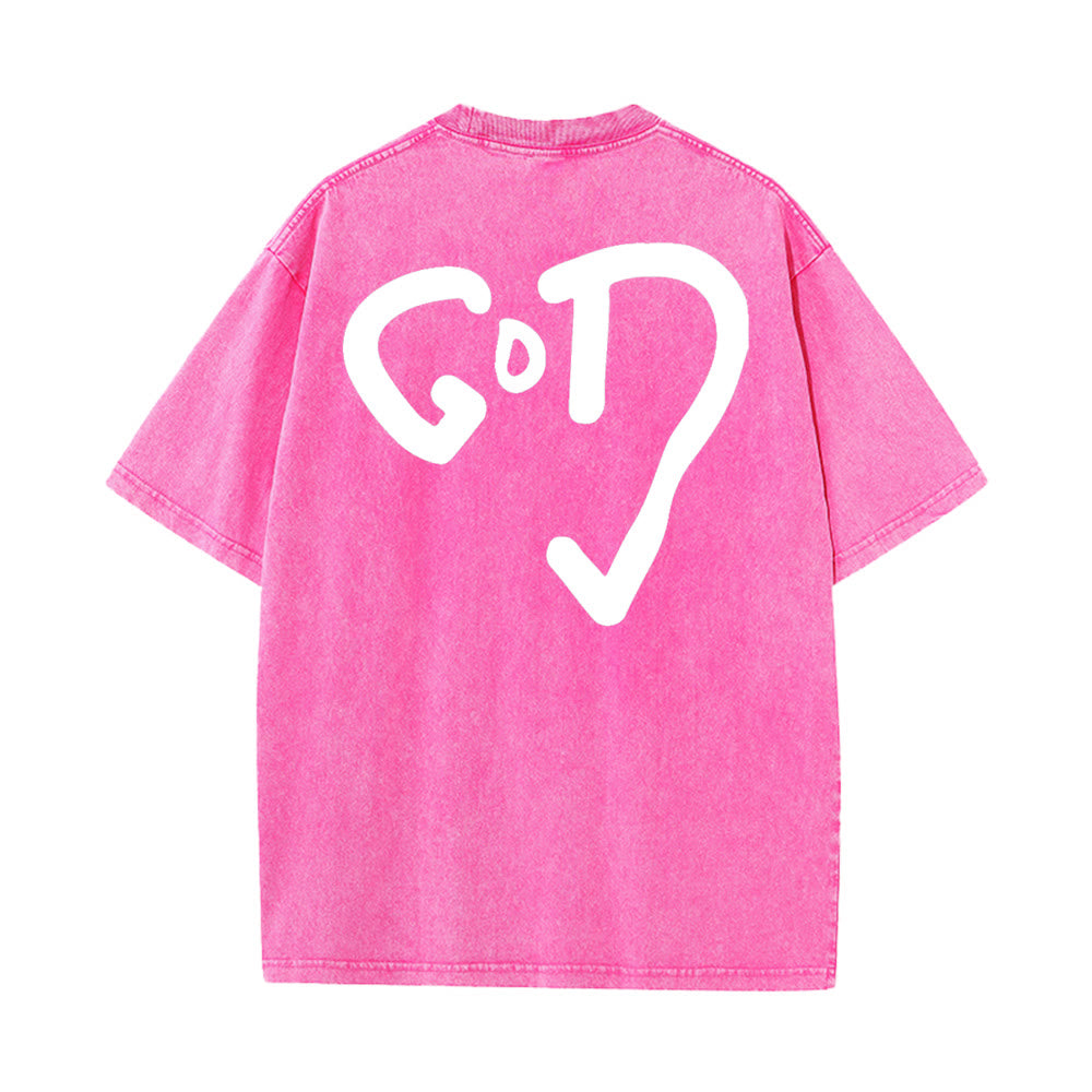 Christianartworkshop God Heart Unisex Washed T-shirt - Pink - 4XL - image 8