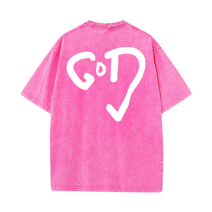 Christianartworkshop God Heart Unisex Washed T-shirt - Pink - 4XL - image 8