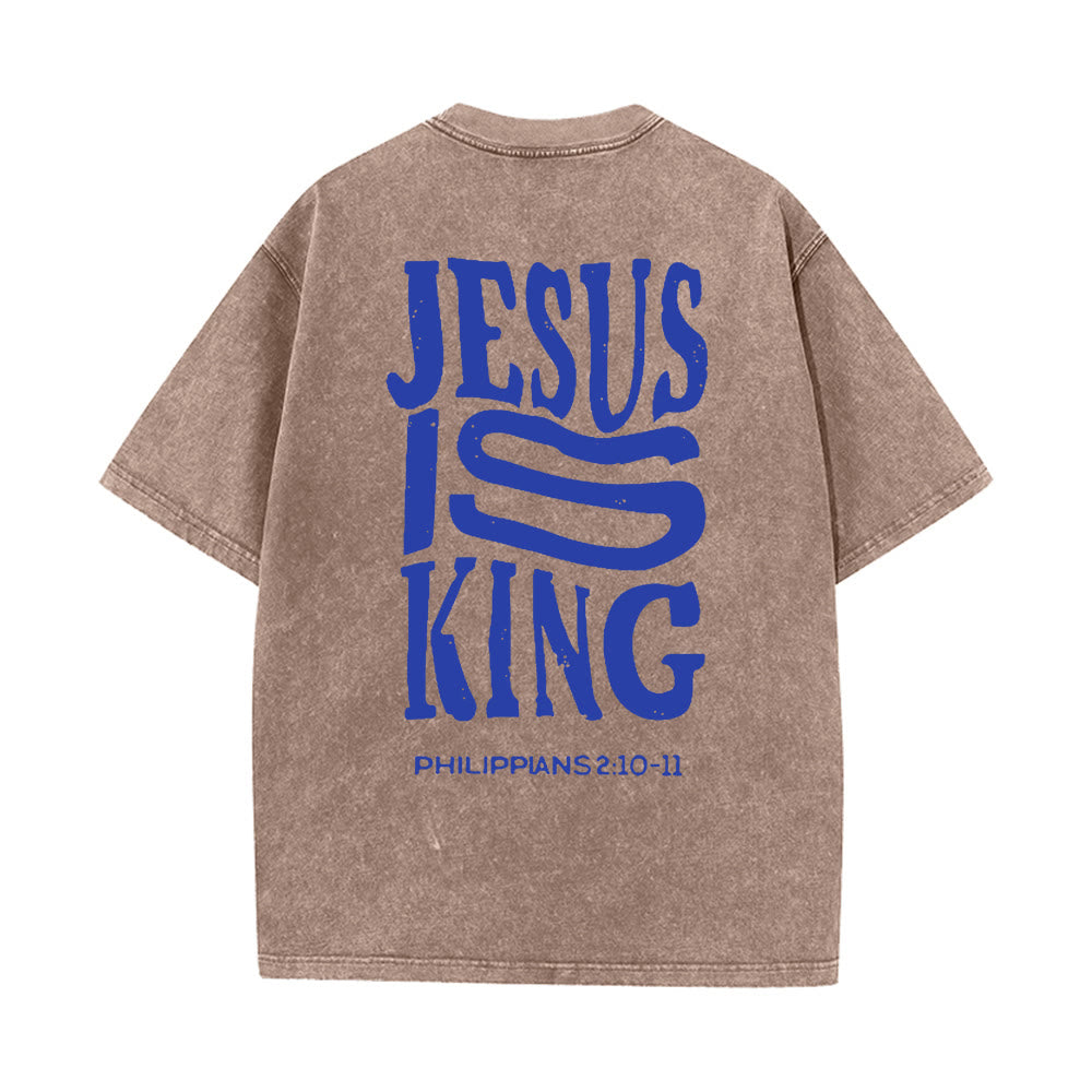 Christianartworkshop Jesus Is King Graphic Unisex Washed T-Shirt - Brown - 5XL - image 7
