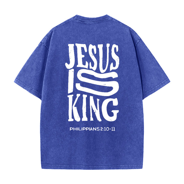 Christianartworkshop Jesus Is King Graphic Unisex Washed T-Shirt - Blue - 5XL - image 9