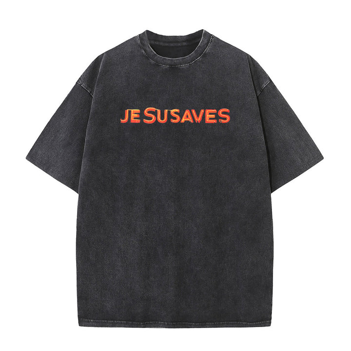 Christianartworkshop Jesus Saves Cross Graphic Unisex Washed T-Shirt - image 3