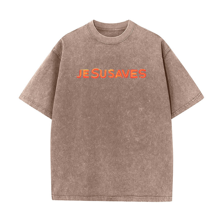 Christianartworkshop Jesus Saves Cross Graphic Unisex Washed T-Shirt - image 9