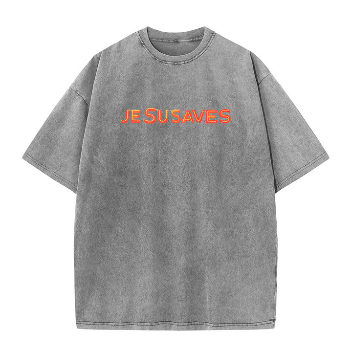 Christianartworkshop Jesus Saves Cross Graphic Unisex Washed T-Shirt - image 7