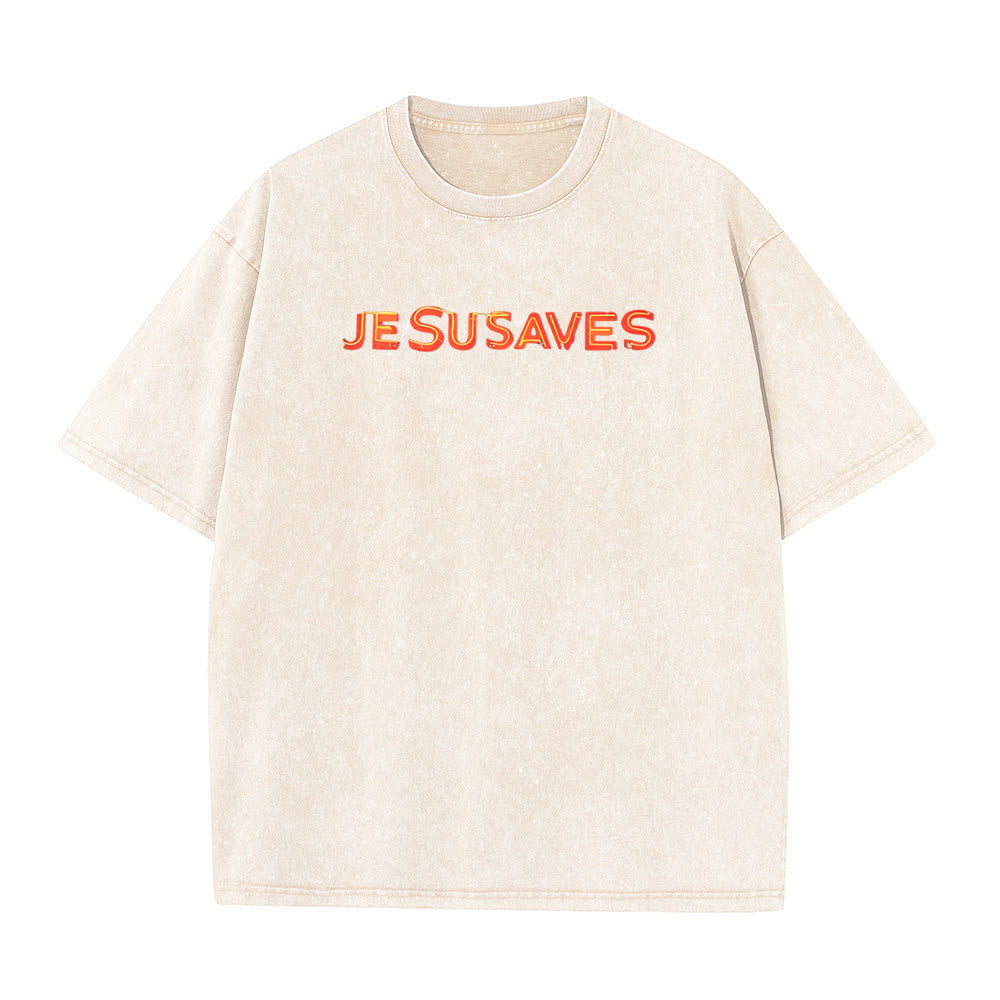 Christianartworkshop Jesus Saves Cross Graphic Unisex Washed T-Shirt - image 5