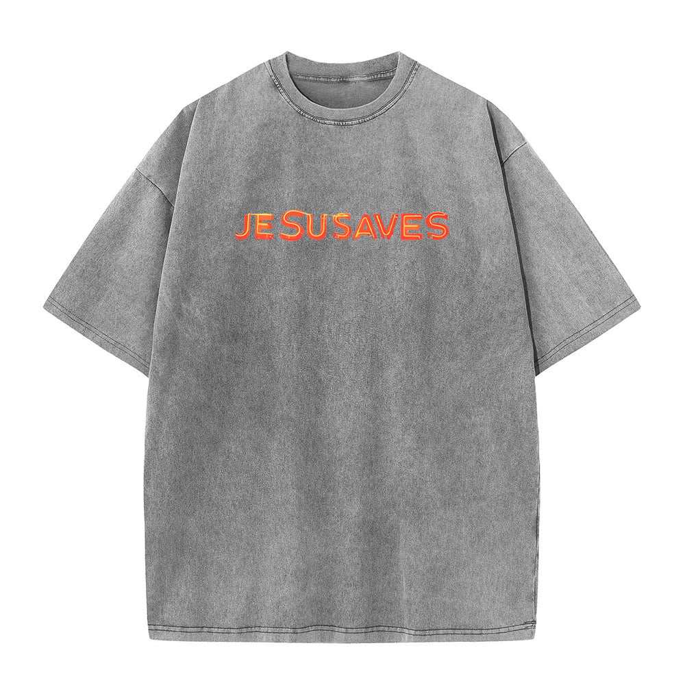 Christianartworkshop Jesus Saves Cross Graphic Unisex Washed T-Shirt - image 8