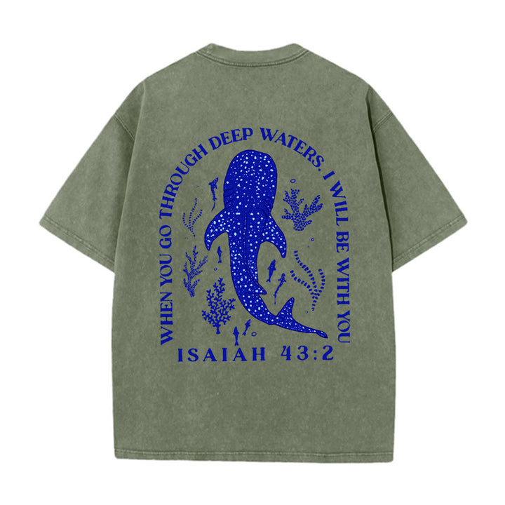 Christianartworkshop I Will Be With You Double Sided Unisex Washed T-shirt - Army Green - 5XL - image 11
