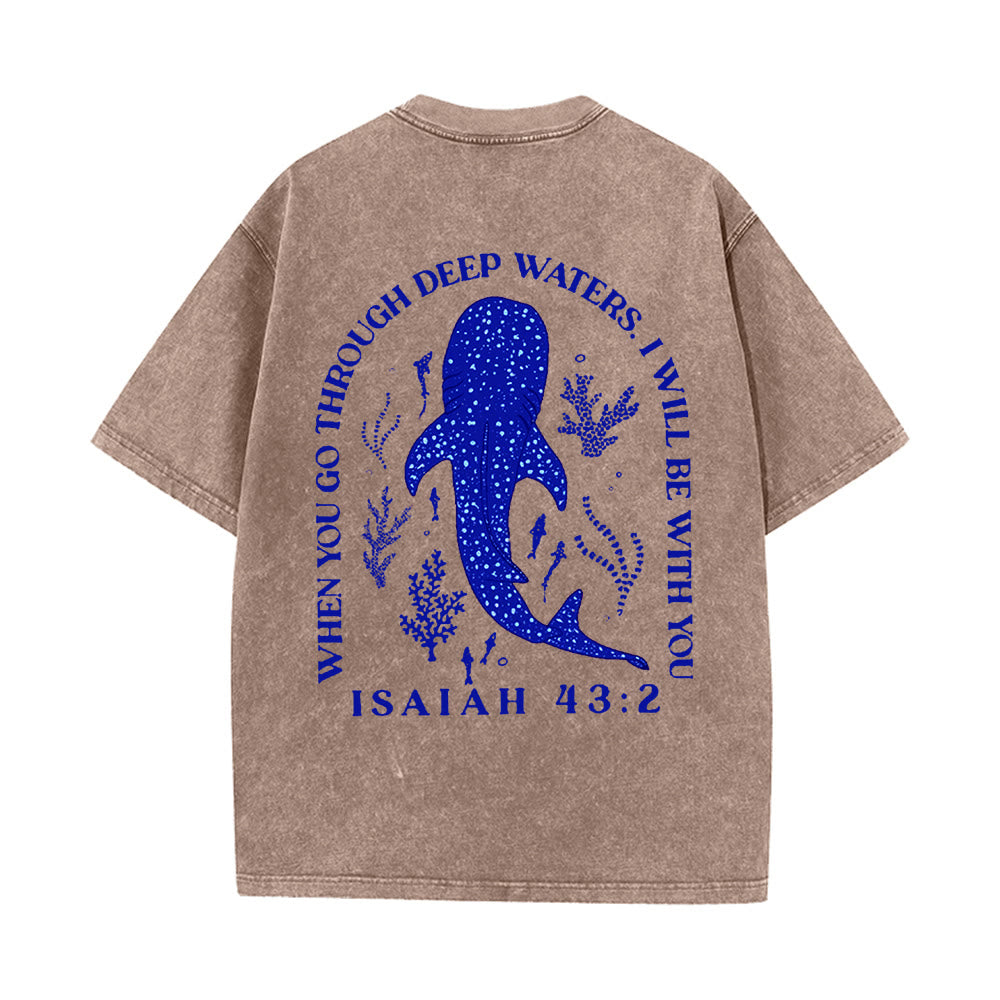 Christianartworkshop I Will Be With You Double Sided Unisex Washed T-shirt - Coffee - 5XL - image 6