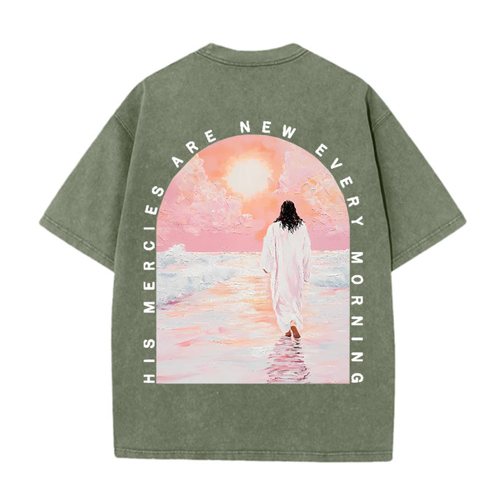 Christianartworkshop His Mercies Are New Double Sided Unisex Washed Christian T-Shirt - Army Green - 5XL - image 10