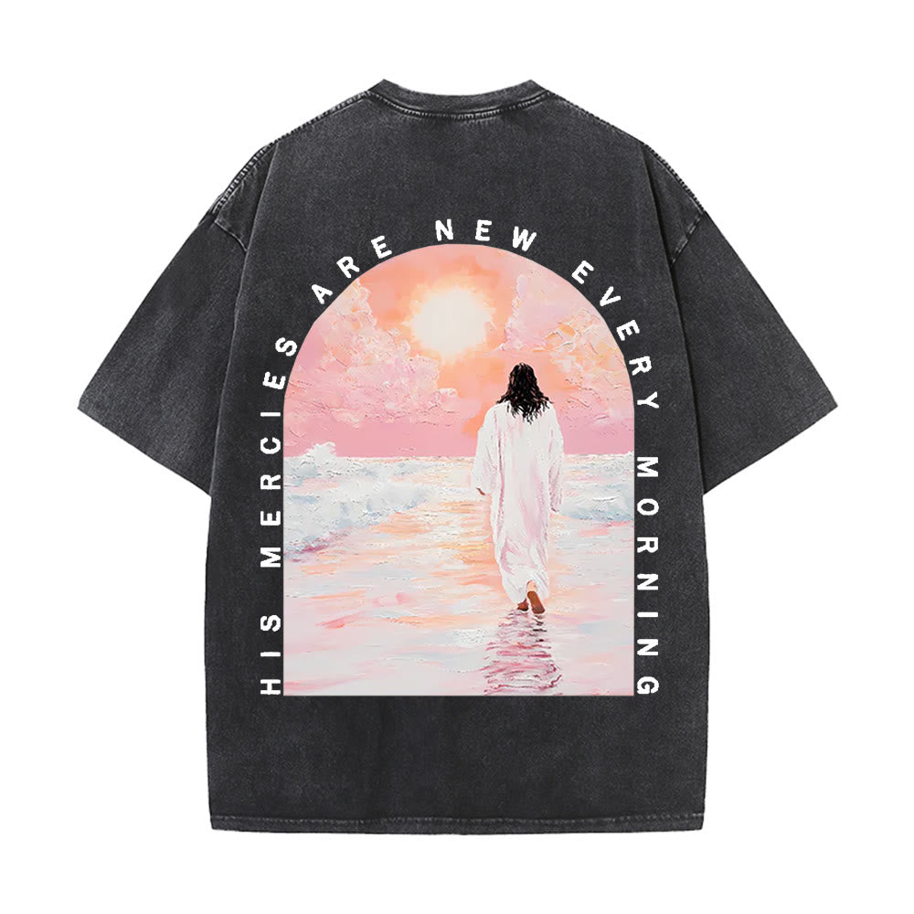 Christianartworkshop His Mercies Are New Double Sided Unisex Washed Christian T-Shirt - Black - 5XL - image 0
