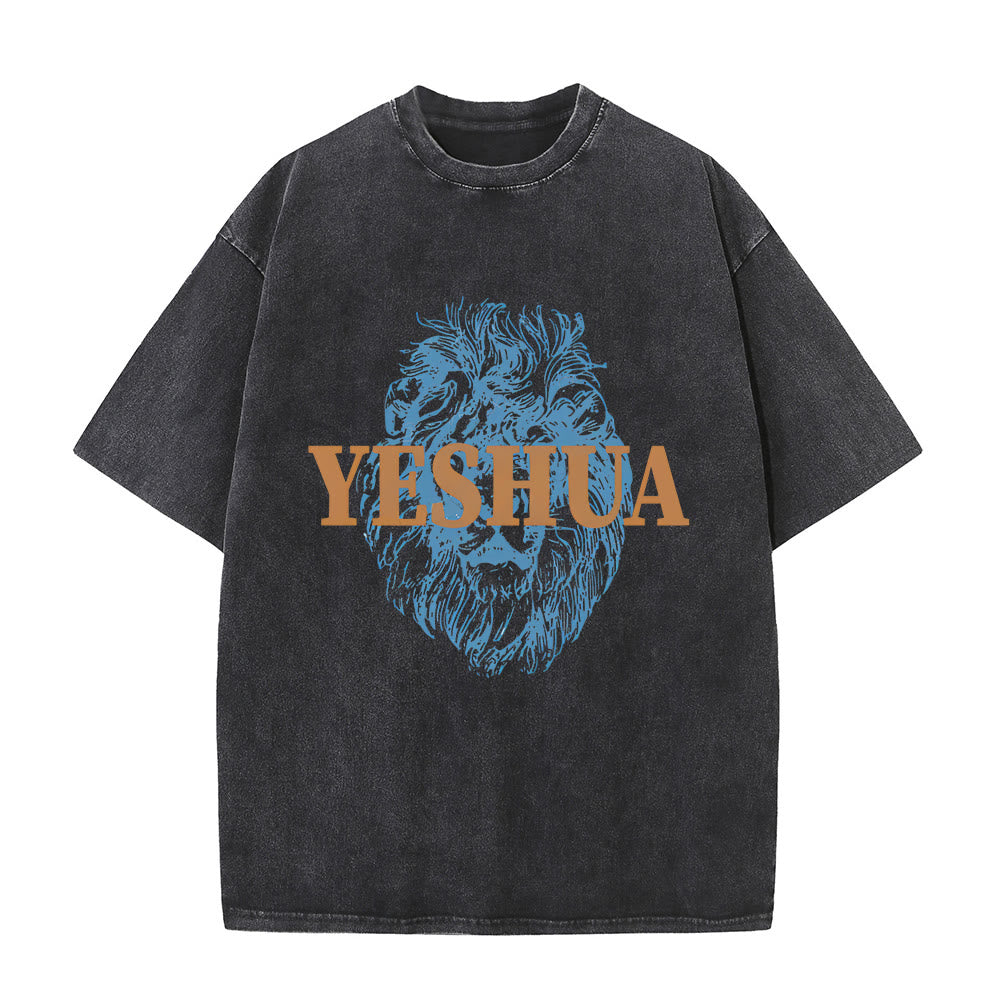 Christianartworkshop "YESHUA" Lion Head Washed T-Shirt - Black - 5XL - image 0