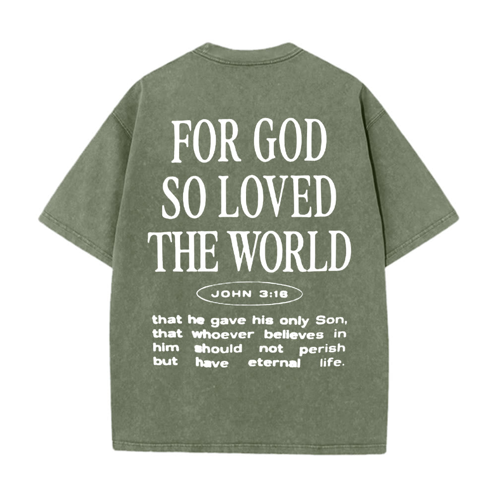 Christianartworkshop "For God So Loved the World" Unisex Washed T-Shirt - Army Green - 5XL - image 8