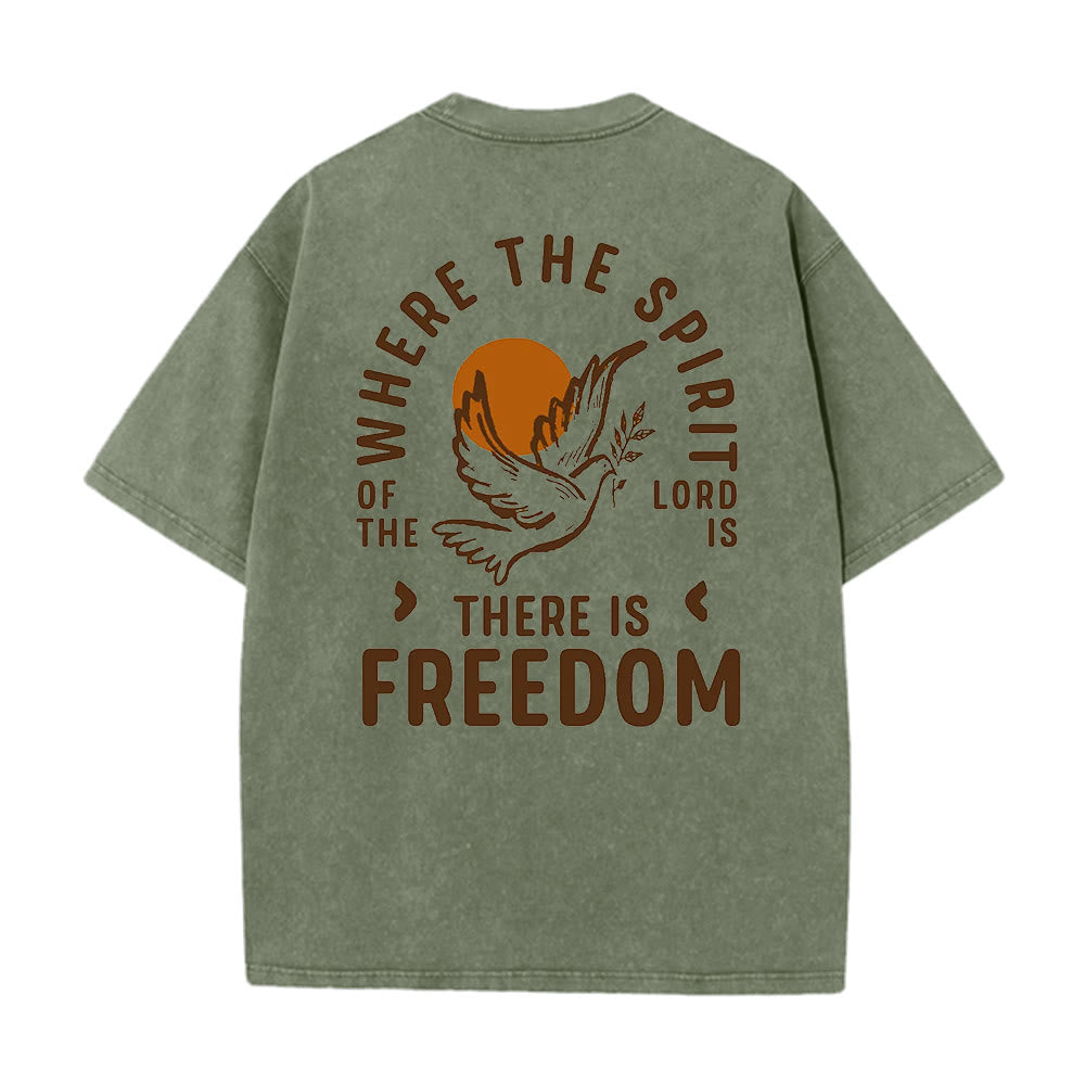 Christianartworkshop Spirit of the Lord and Freedom Unisex Washed T-Shirt - Army Green - 5XL - image 8