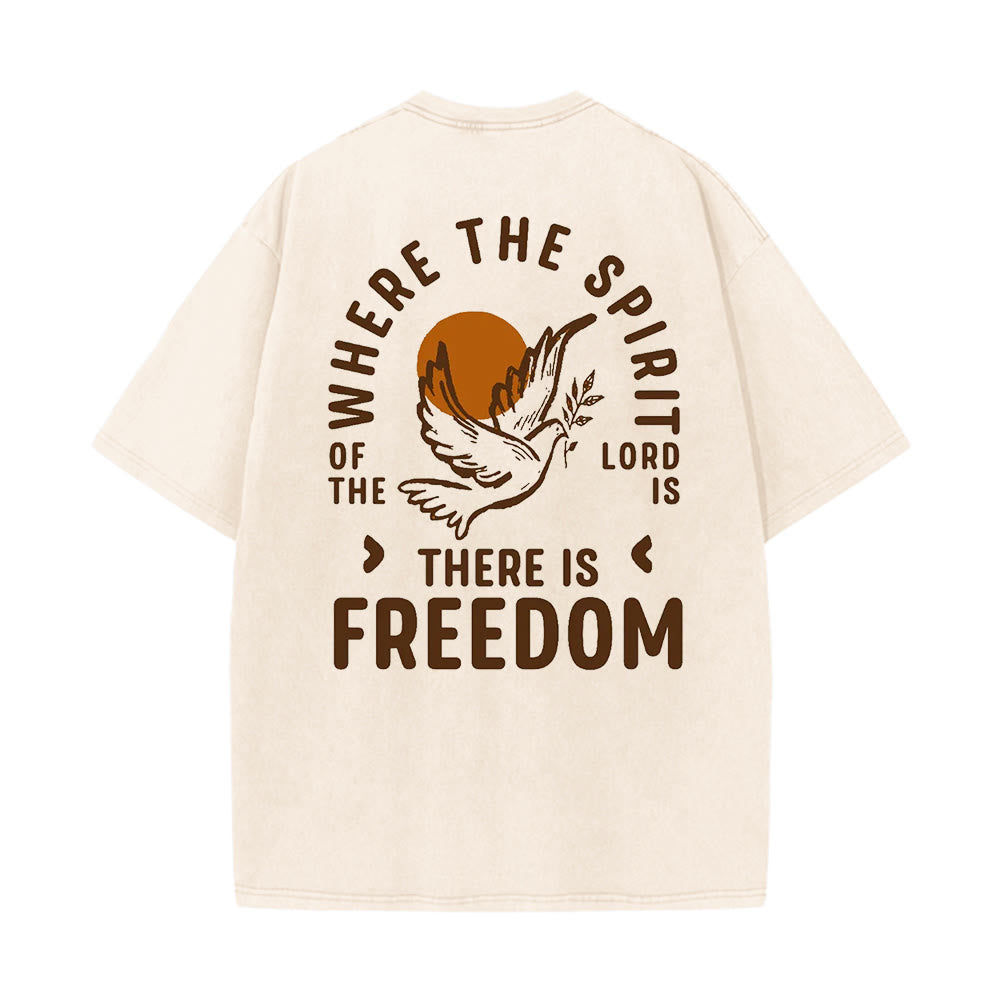 Christianartworkshop Spirit of the Lord and Freedom Unisex Washed T-Shirt - Apricot - 5XL - image 2